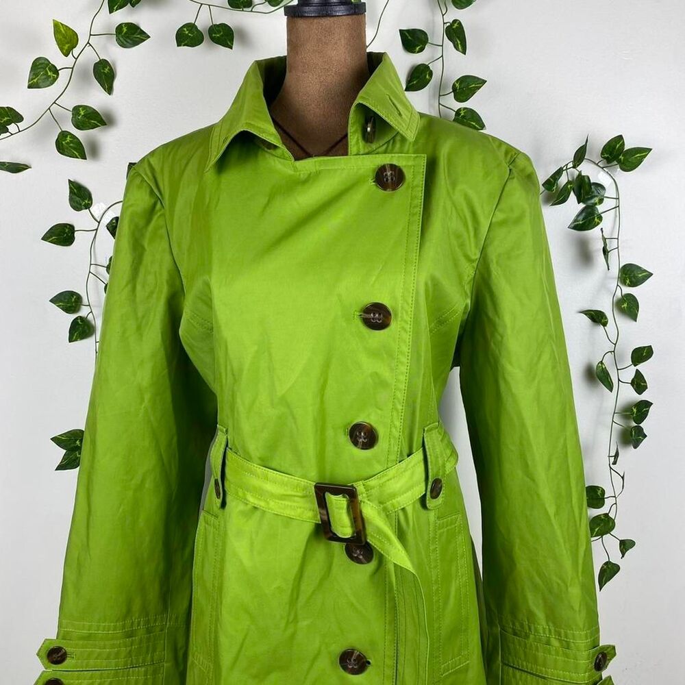 XL Gallery vintage pistachio Green Trench coat Belted Button Rain preppy twee - Picture 4 of 8